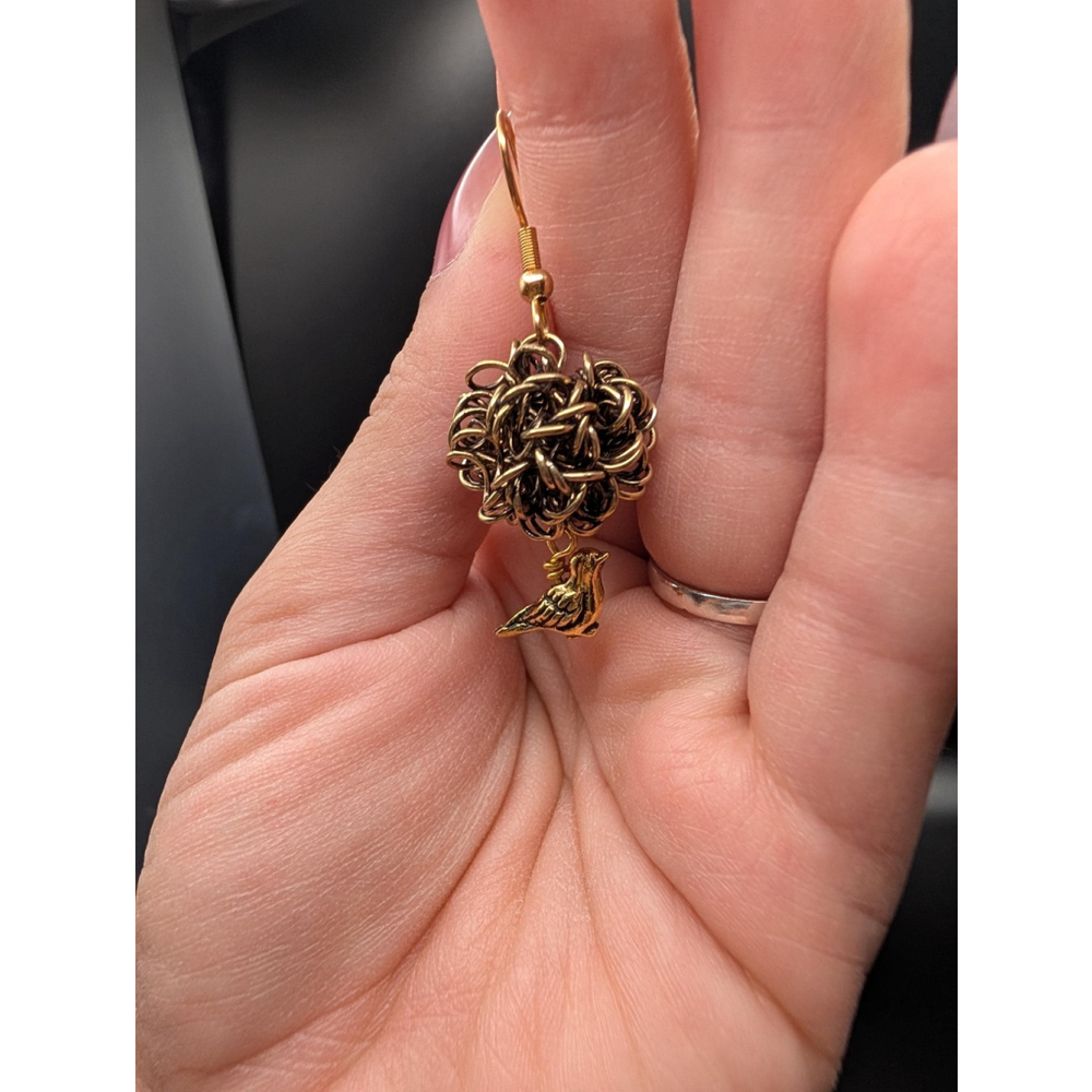 Bird Nest Dangle Earrings Gold Wire Bird Earrings Nature Inspired Jewelry - Picture 4 of 5